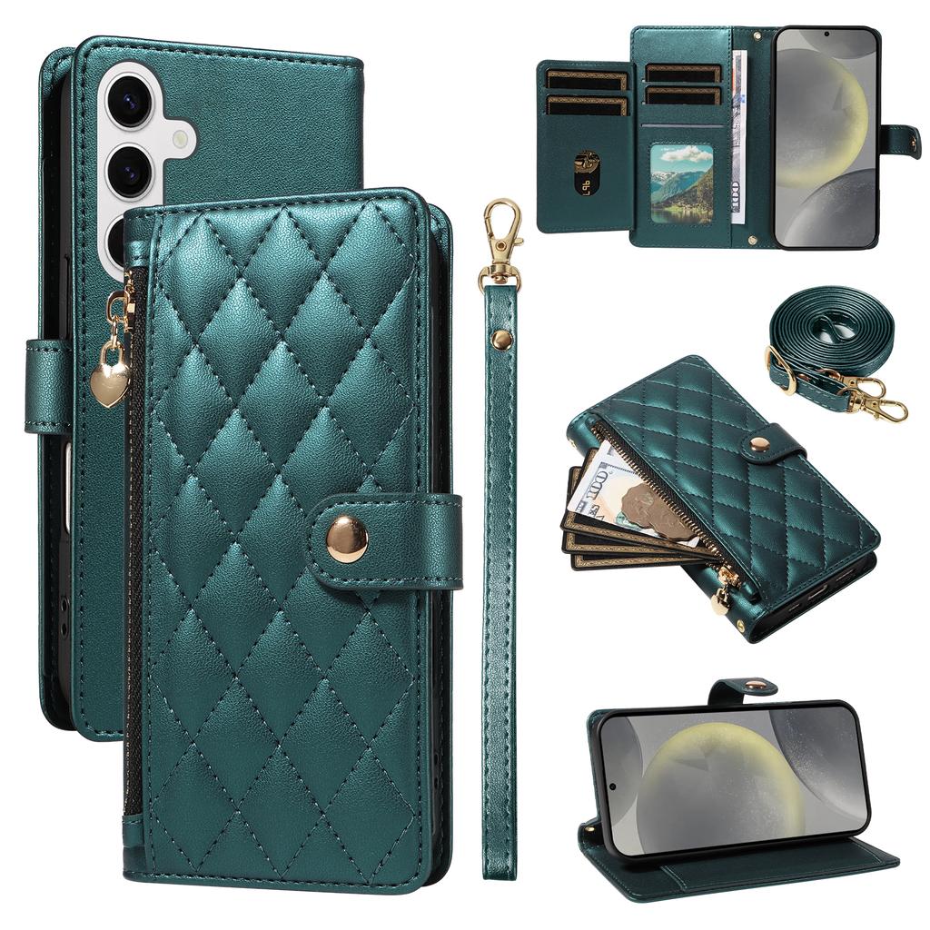 For Samsung Galaxy S24/Galaxy S25 Wallet Case with Straps,Rhombus Leather Stand Phone Cover