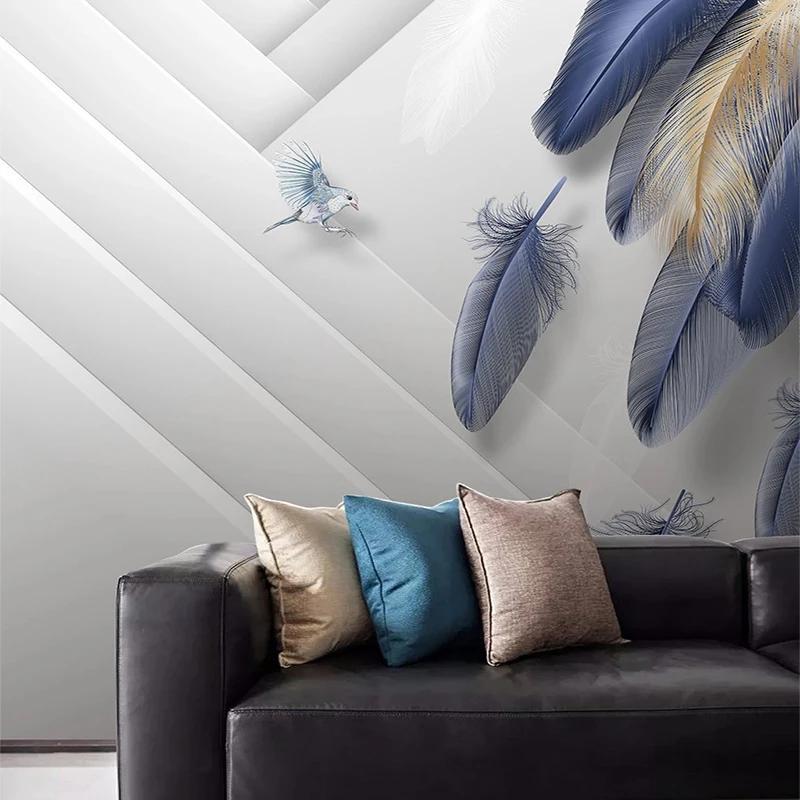Photo Wallpaper Modern Fashion Light Luxury Hand Painted 3D Stereo Feather Geometric Background Wall Mural Wallpaper