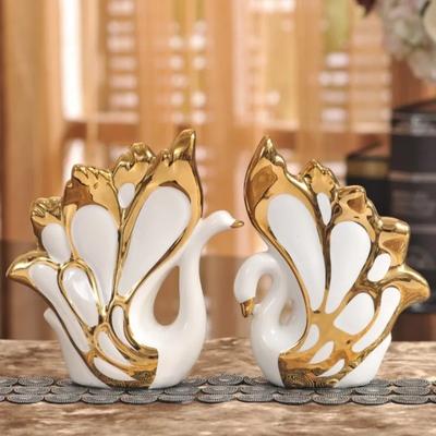 Decorazione Arredamento Casa ceramica Cigno Piccolo soggiorno Amanti regalo, statuina matrimonio ornamento artigianato statua una coppia di cigni