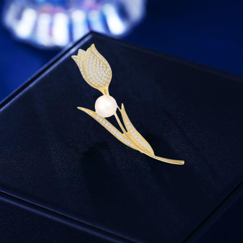 

Брошь-тюльпан, высококачественный нишевый дизайн, корсаж из циркония, женская изысканная и универсальная одежда, булавка, аксессуары Electroplated real gold золотой