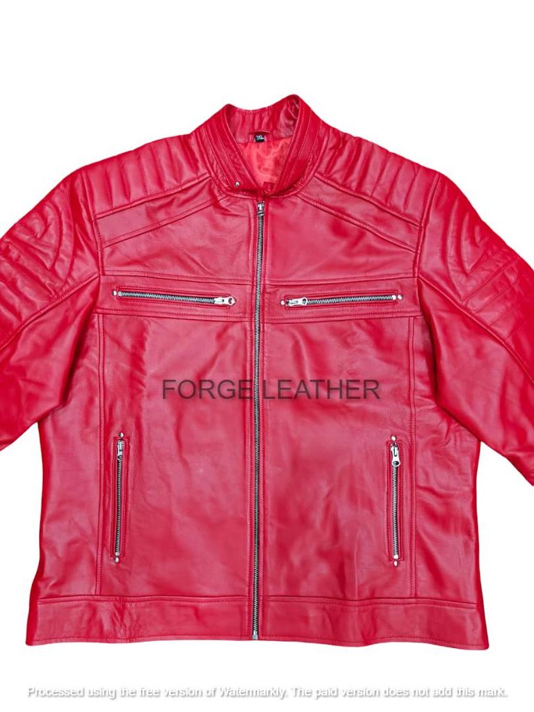 Abbigliamento Biker da Motociclista Uomo Giacca Rossa Elegante Fatta a Mano in Vera Pelle Pelle di Agnello