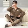 Pajamas Men'S Spring And Autumn Thickened Pure Cotton Men'S Long Sleeve Padded Cotton Autumn And Winter Air Cotton Interlayer Dad Loungewear