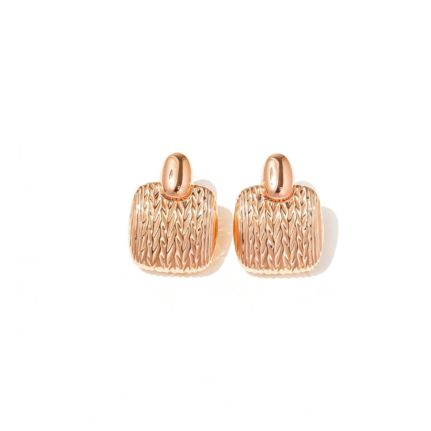 

Vintage Rectangular Earrings – 14K Gold-Tone PVD Plated with Hammered Texture, Hypoallergenic Minimalist Studs for Everyday Wear