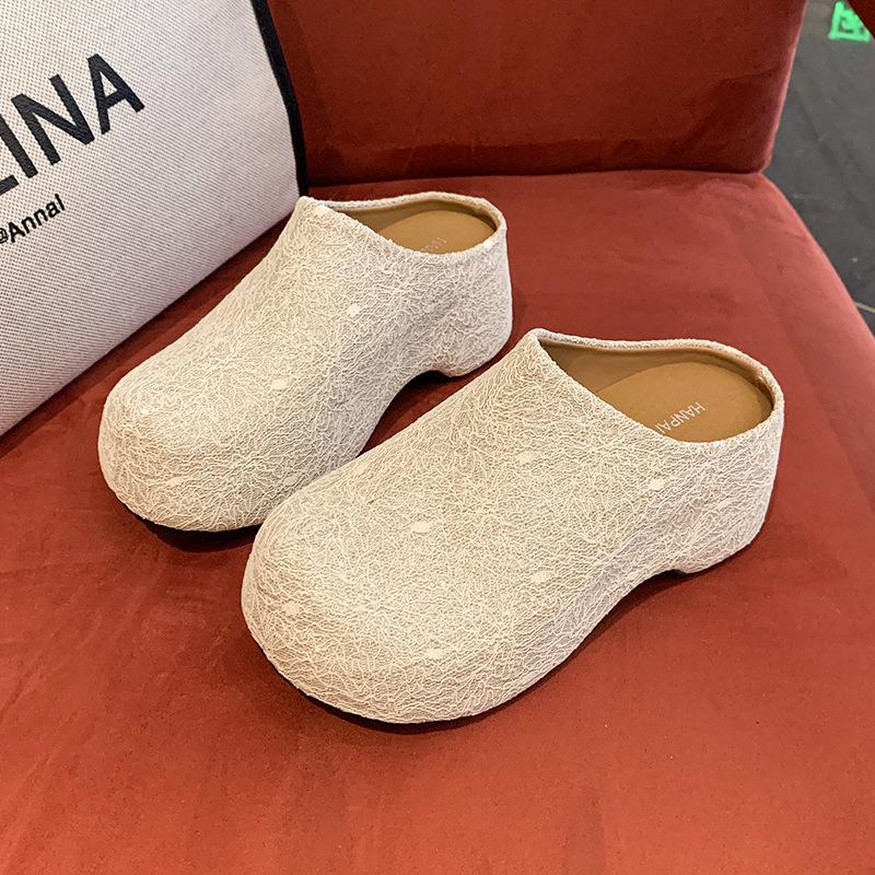 

Women s Baotou lightweight and comfortable a footstirrup heightening winter warm cold padded non-slip wear-resistant leisure cotton slippers 40 бежевий