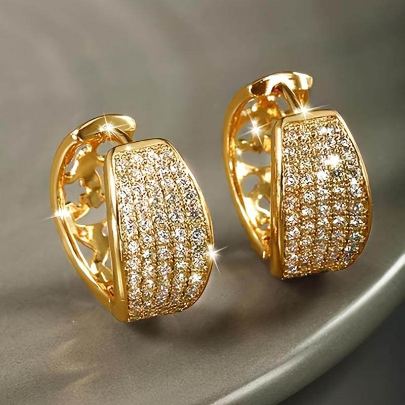 Sparking Inlaid Synthetic Zirconia Small Hoop Earrings for Women Elegant Geometric Golden Plated Wedding Banquet Jewelry