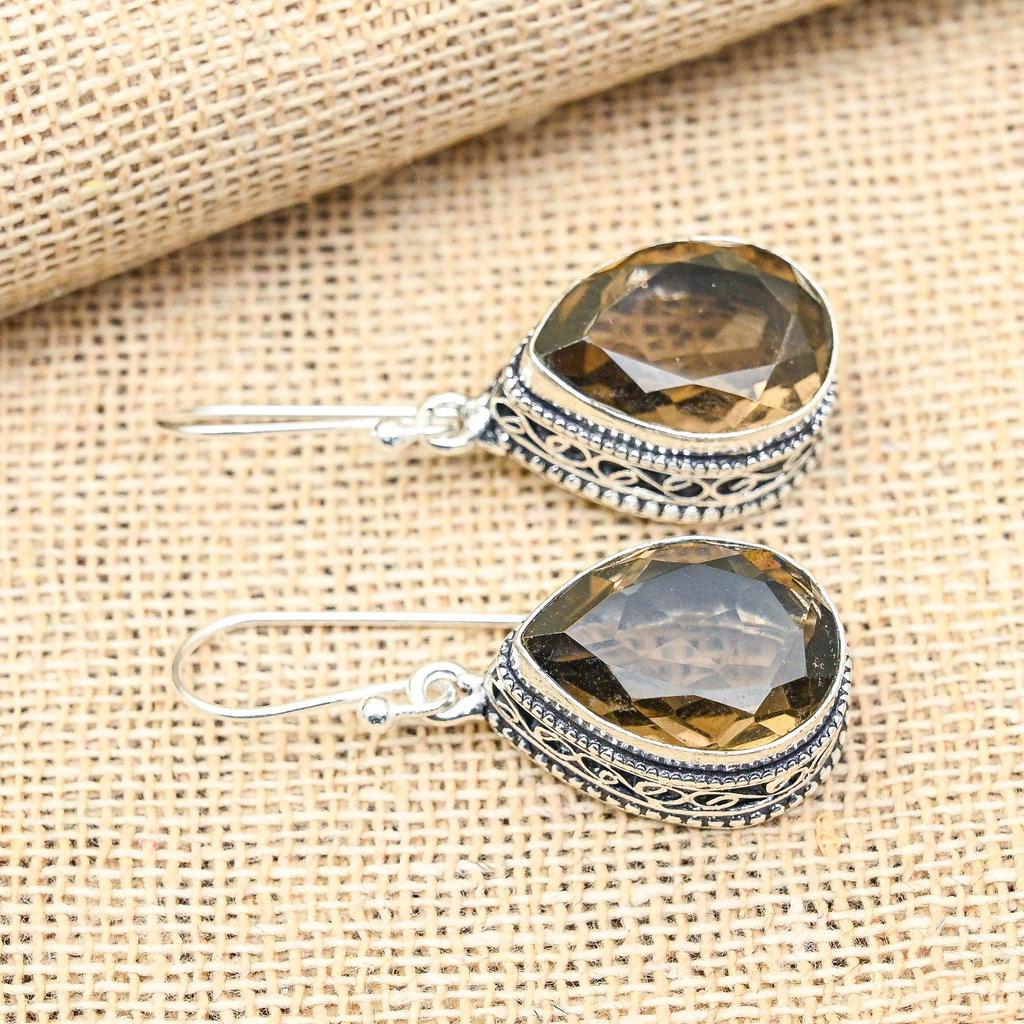 Fantastischer Rauchtopas-Edelstein, handgefertigt, 925er Sterlingsilber, Schmuck, Ohrringe als Hochzeitsgeschenk