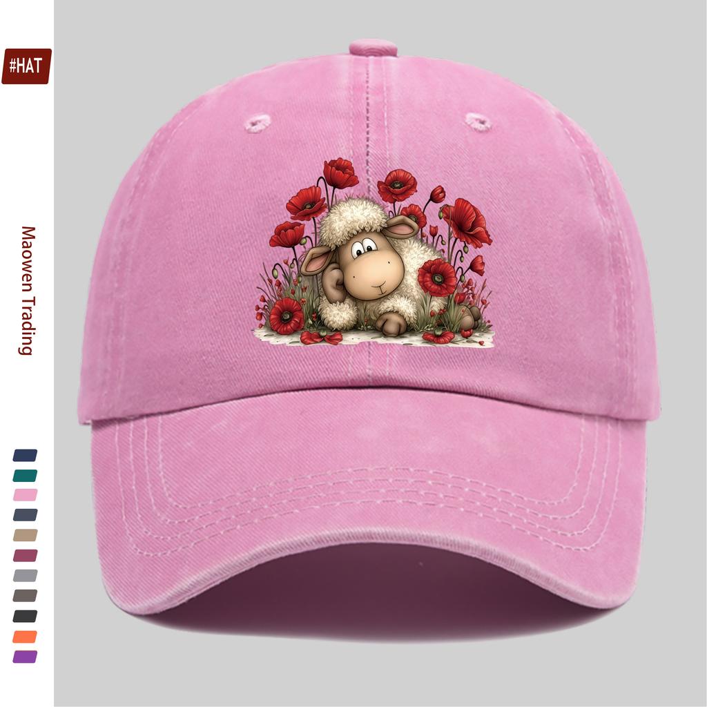 pc Sheep Print Baseball Cap with Floral Design Golf Hat Comfortable Lightweight Papa Hat Adjustable Strap Truck Driver Sun Hat
