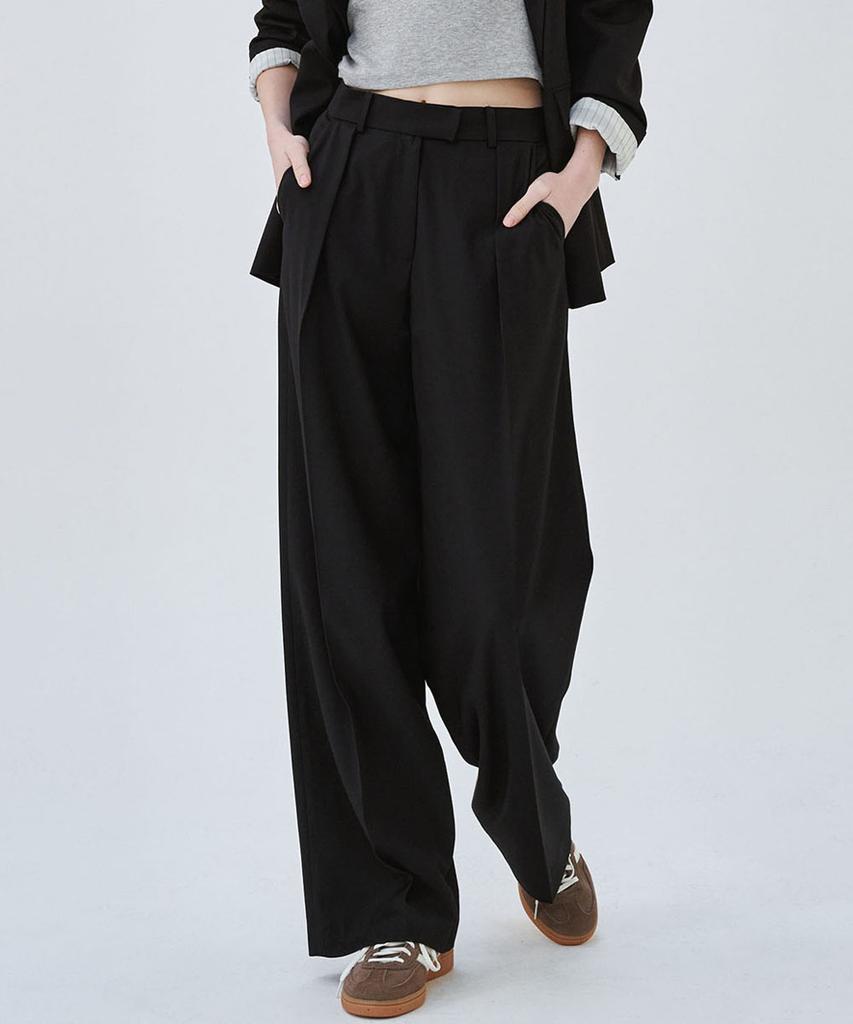 Marop 2172 Single-Pleat Wide Pants (Black)