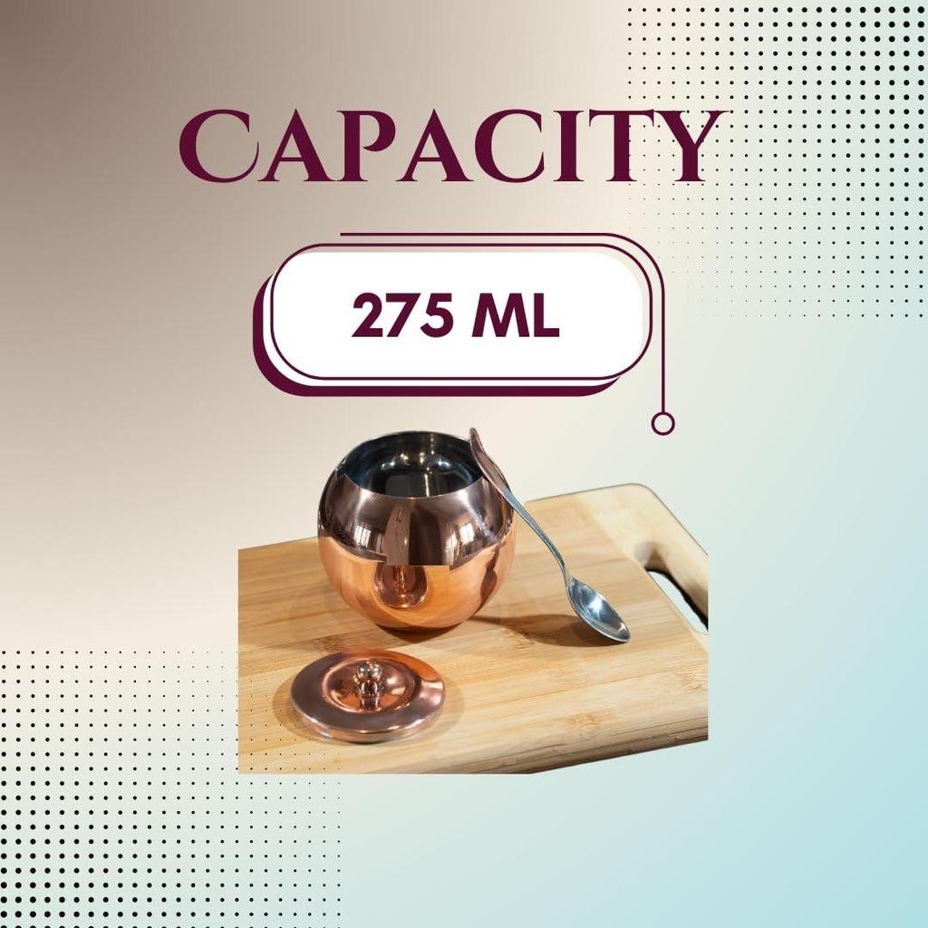 Copper Coated Stainless Steel Ghee Pot with Spoon | 275ml Oil & Ghee Container for Kitchen | Rust-Resistant Ghee Dispenser Jar