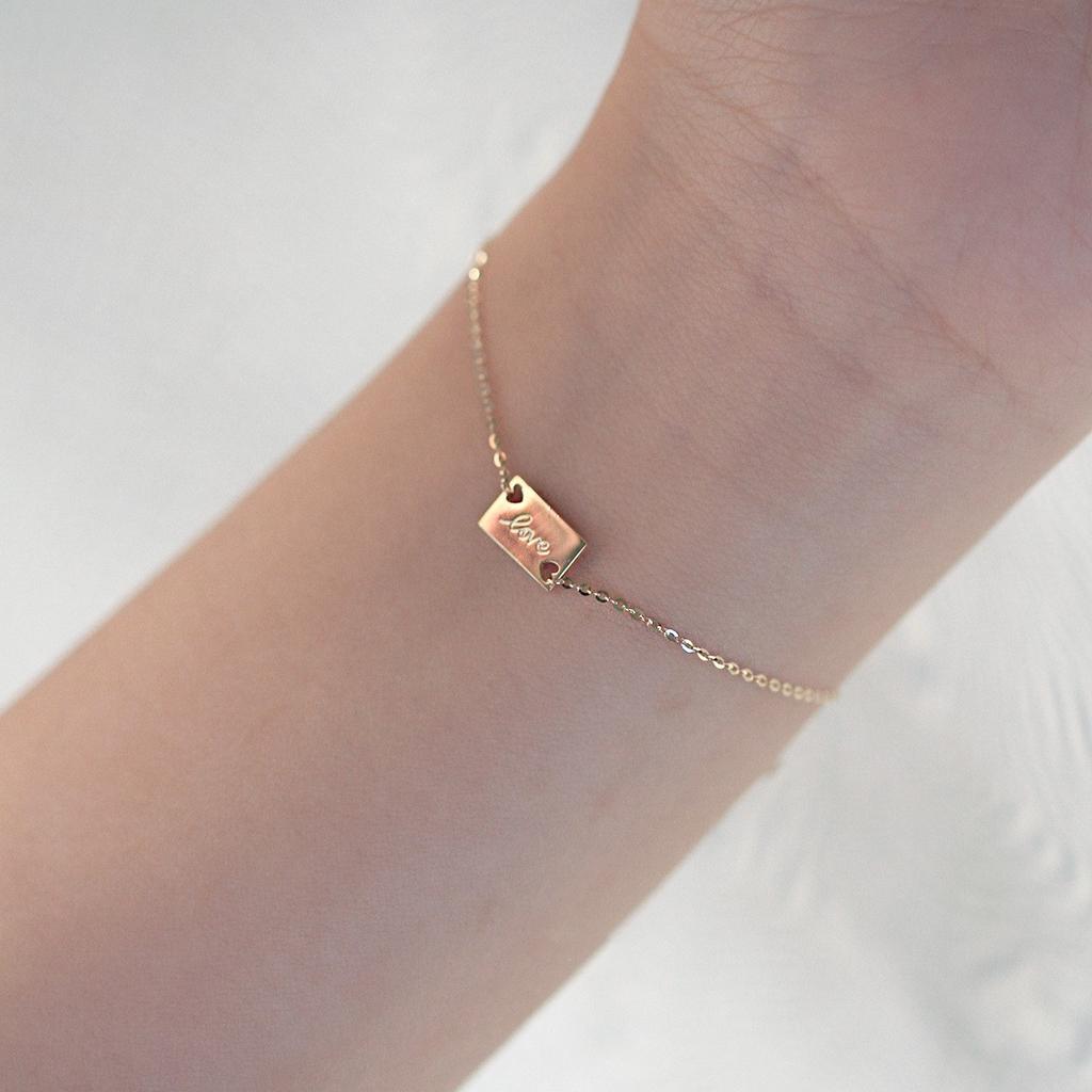 925 Sterling Silver Plated 14K Gold Simple Letter LOVE Bracelet for Women Girlfriend Valentine's Day Jewelry Gift