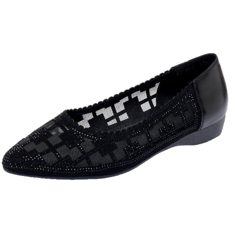 Real soft leather bag head sandals women's spring summer flat bottom hollow single shoes mesh low heel mother shoes large size middle-aged women