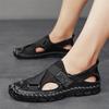 Herren Outdoor Wandersandalen Handgefertigt Sommer Römische Sandalen Retro Weit Geschlossene Zehen Grau Strand Wasserschuhe Übergröße