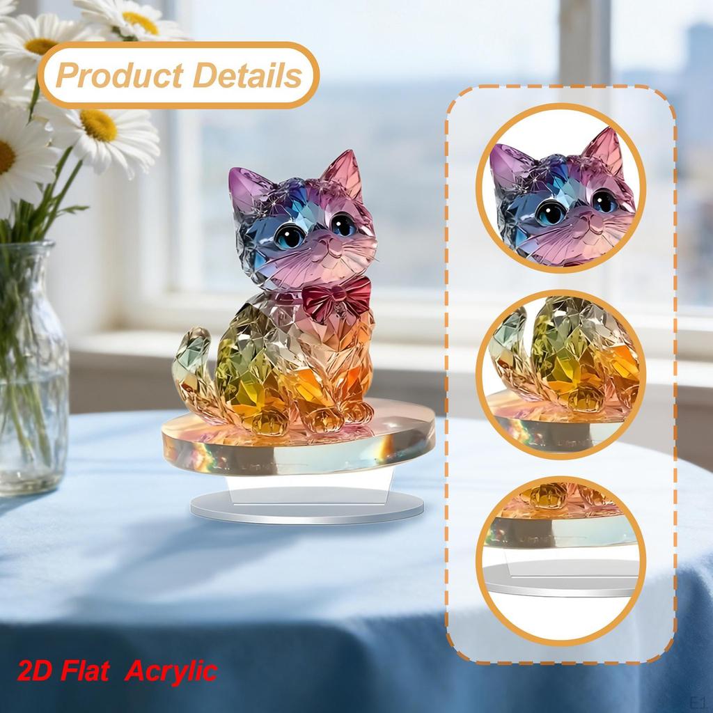 2D Acryl Kätzchen Ornament Schreibtisch Display Dekoration Handwerk Einzigartig mit Ständer Flaches Tischschild für