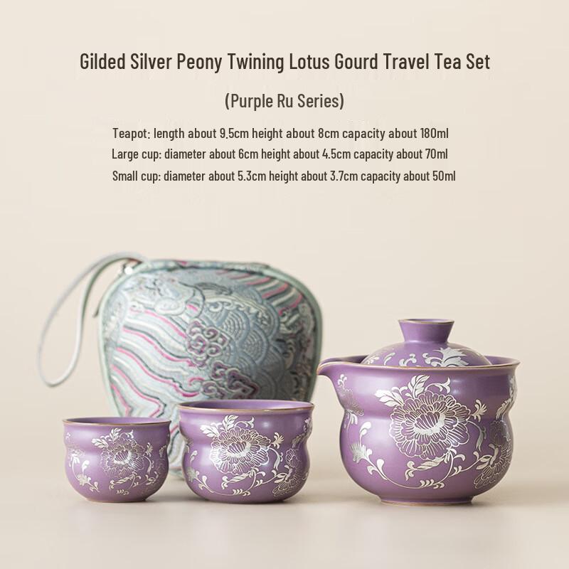 Jialang Gilded Silver Peony Gourd Ceramic Travel Tea Set