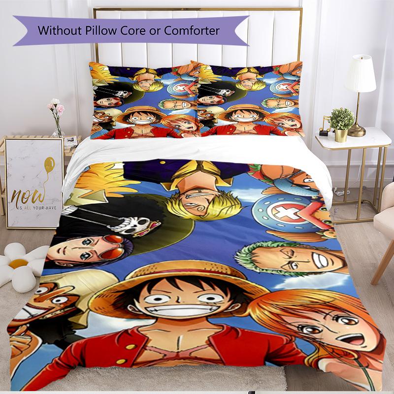 3-teiliges Bettbezug-Set (1 * Bettbezug + 2 * Kissenbezug, ohne Kern), One Piece Aufdruck Weiches Ganzjahres-Bettwäscheset, Heim-Schlafzimmer-Dekoration Geschenk