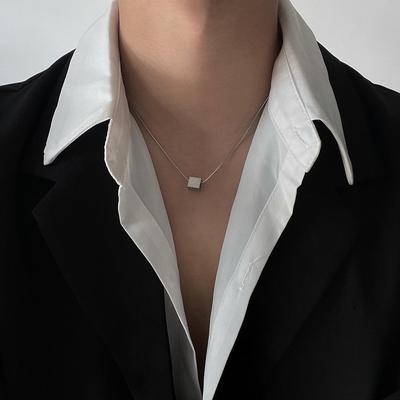 Wang Yibo's Trendy Hip-Hop Titanium Steel Square Necklace