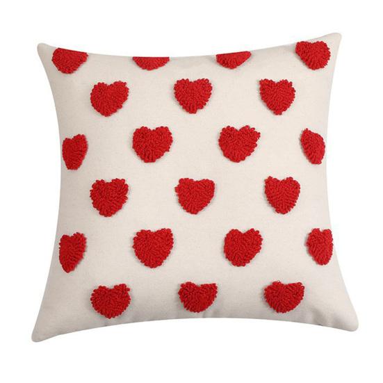 Valentines Day Throw Pillowcase 3D Heart Embroidery Short Plush Luster 45*45cm Hidden Zipper Closure Pillow