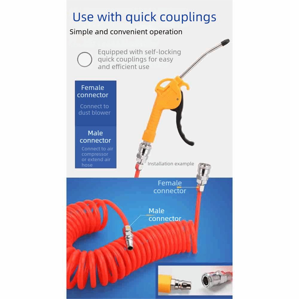 8*5mm PU Recoil Air Hose SP20-PP20 Quick Connect Fittings Pneumatic Spiral Hose Air Compressor