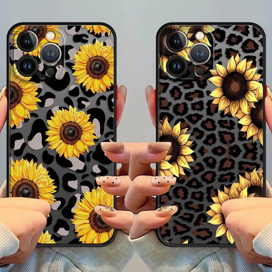Funda Back Phone Cover Case for iPhone 17 Pro Max 15 14 7 8 SE 13 Mini 11 Air XS XR 16 Plus 12 Leopard-patterned Sunflower