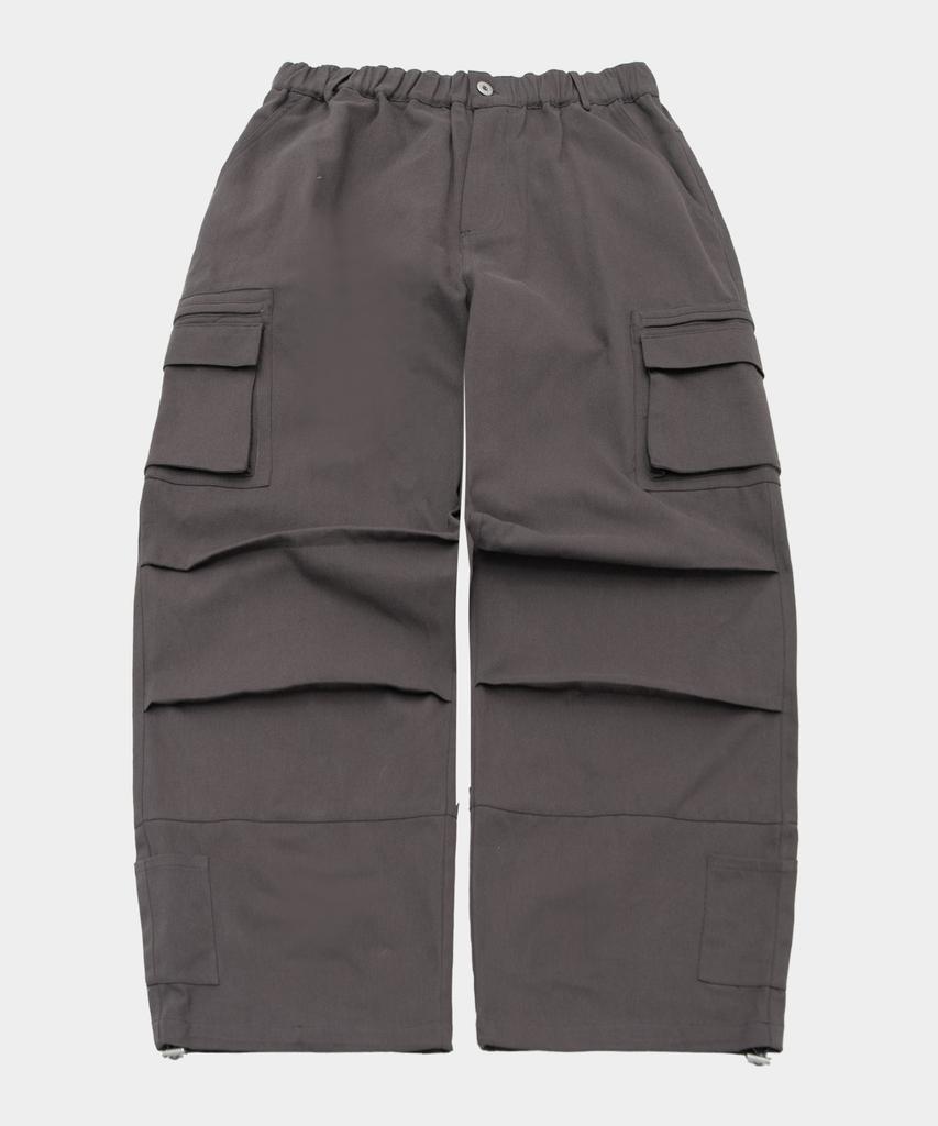 PLACESTUDIOMAN Multi-Pocket Parachute Pintuck Elastic Cotton Cargo String Wide Pants_2 Colors