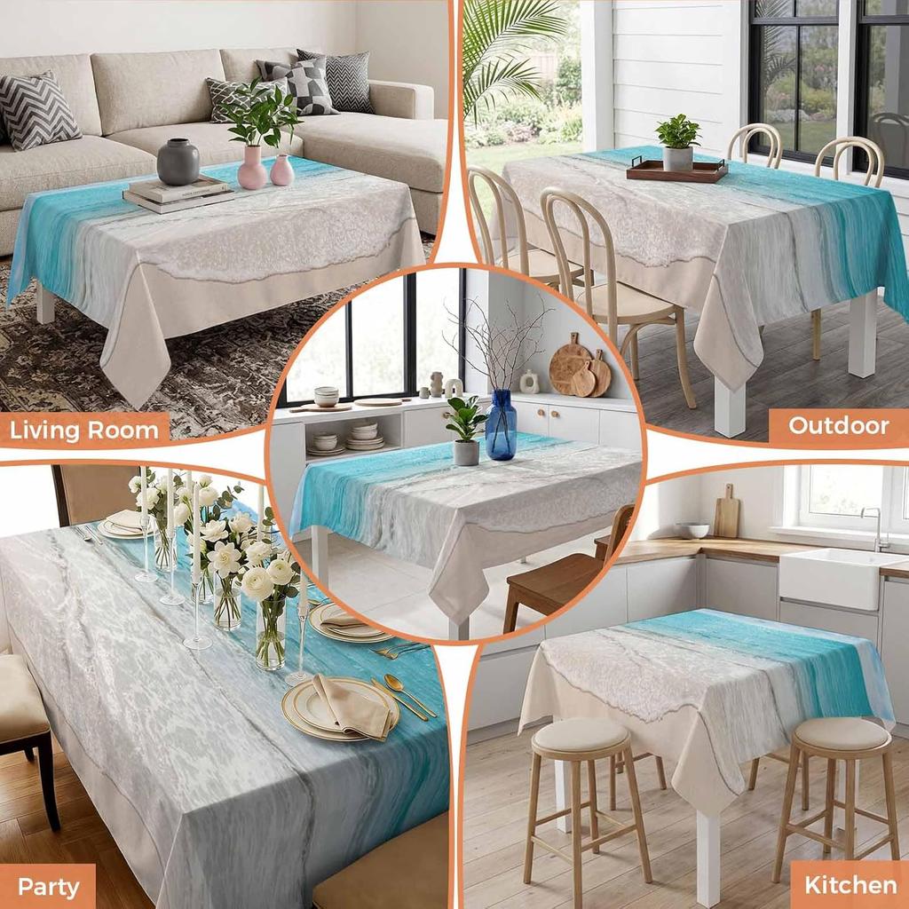Summer Beach Blue Ocean Waves Rectangle Tablecloth Tablecloth for Table Decor Reusable Kitchen Dining Tablecloth Party Decor