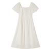 Xiangying Women's Bubble Sleeve Square Neck Textured High-Waist Dress