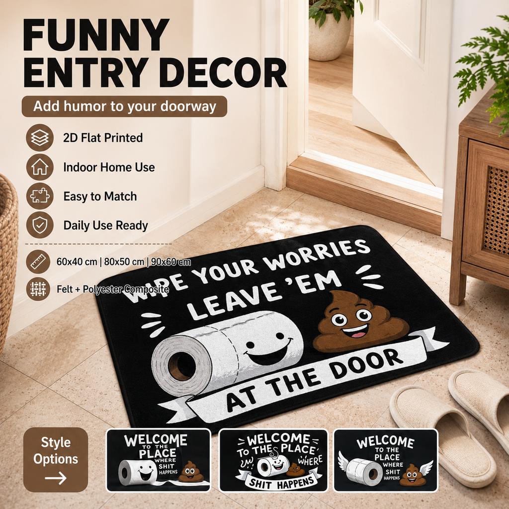 Funny Welcome Poop Door Mat 2D Flat Printed Felt Polyester Composite Front Entry Rug Humor Indoor Floor Mat Anti-Slip