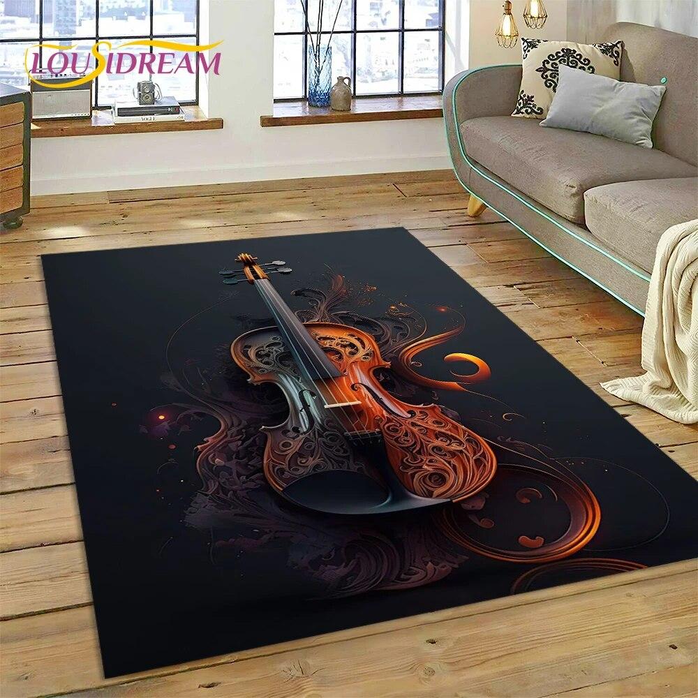 Dream Violin Cello Music Instrument Carpet Rug for Home Living Room Bedroom Sofa Doormat Decor,kids Area Rug Non-slip Floor Mat