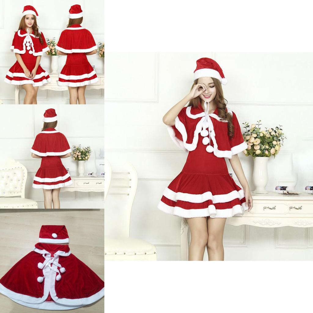 Christmas Santa Claus Adult Female Red Pleuche Dress Suit