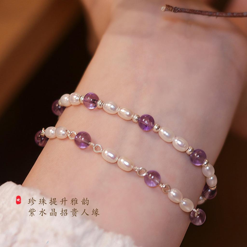 Snow Purple Charm is a natural genuine women's amethyst pearl bracelet, a stunning bracelet for layering, popular among the niche crowd