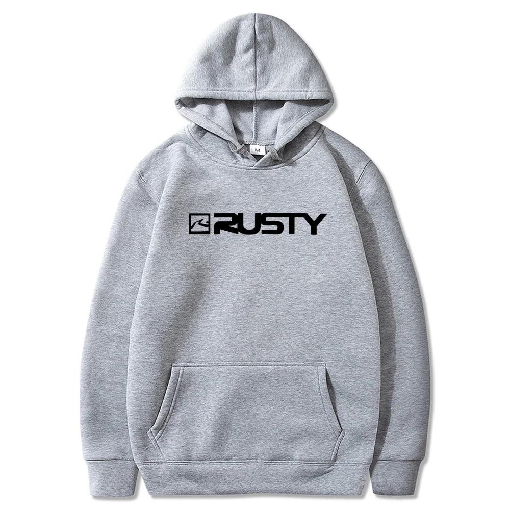 2025Men's sweatshirt with RUSTY logo kangaroo pocket casual flat design comfortable men's hoodie