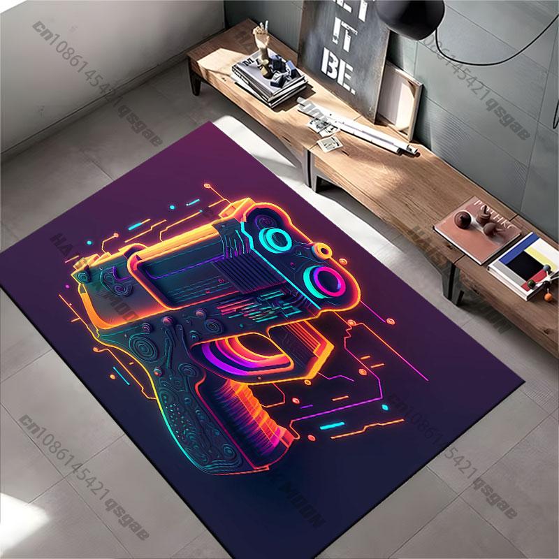 Futuristic neon cyberpunk pistol carpet Yoga living room room decor children's crawling mat doormat area rug games mat