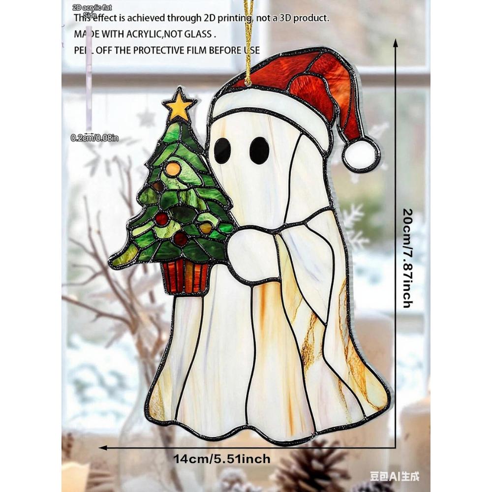 1pc Acrylic Christmas Ghost Sun Catcher, Santa Hat&Christmas Tree Hanging Ornament, Window Decor Pendant