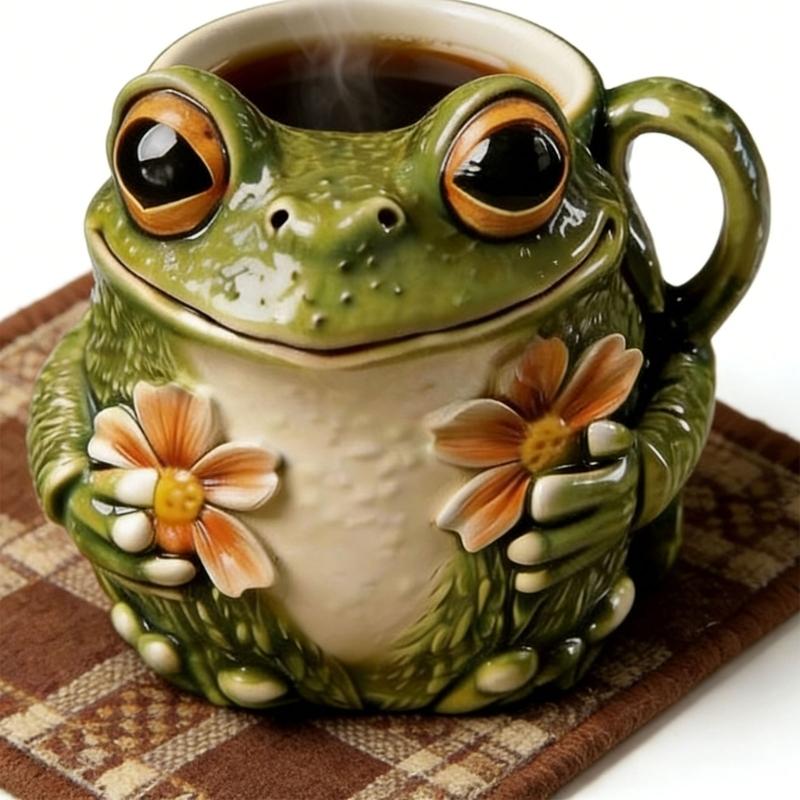 Tazza da Caffè Unica a Forma di Rana 11oz Grande Capacità Costruzione in Resina Base Antiscivolo Perfetta per Bere in Sicurezza e con Umorismo