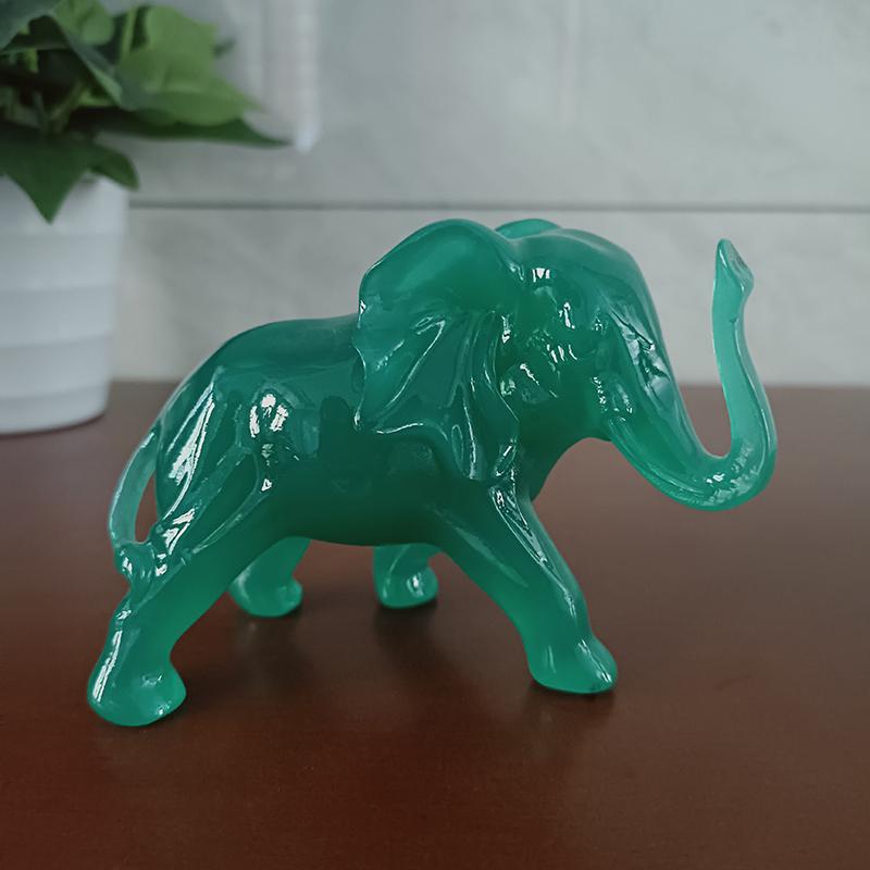 2 PEÇAS Estátua Escultura de Elefante Cor Jade Pedra Resina Animais Enfeites Feng Shui Fortuna Riqueza Figuras Decoração de Escritório Casa