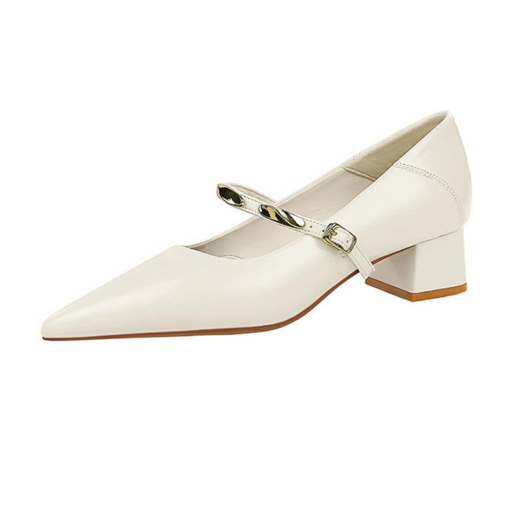 Korean Retro Patent Leather Pumps, Pointed Toe Buckle Design Block Heel Shoes, Simple Comfortable Mid Heel Daily Casual Office Dress Shoes for Women