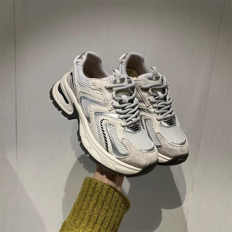 Silver Heightening Platform Shoes Women's 2025 Spring Retro Lightweight Breathable Casual Sports Low-top Dad Shoes Trendy and Versatile