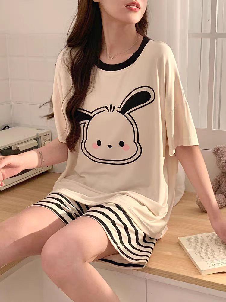 Women's Summer Cartoon Pajama Set - Cute Short Sleeve and Shorts, Plus Size, Lightweight Home or Outdoor Wear