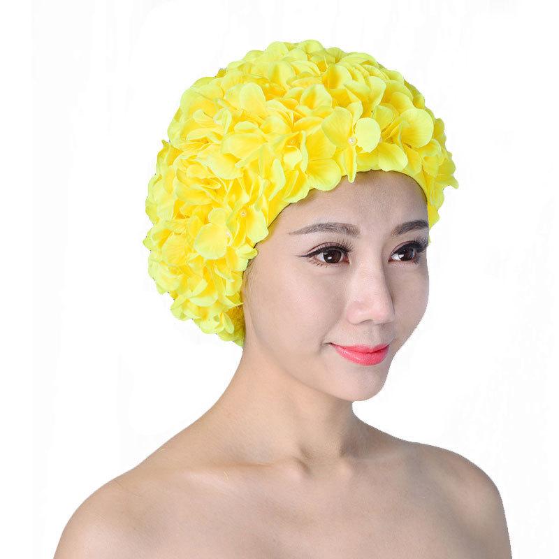 Cuffia da nuoto impermeabile per adulti, fatta a mano, a forma di fiore, petali, alta elasticità, per la cura dei capelli, da donna