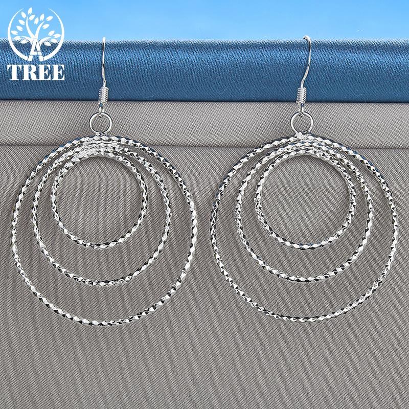 925 Sterling Silver Three Circle Pendant Earring Jewelry