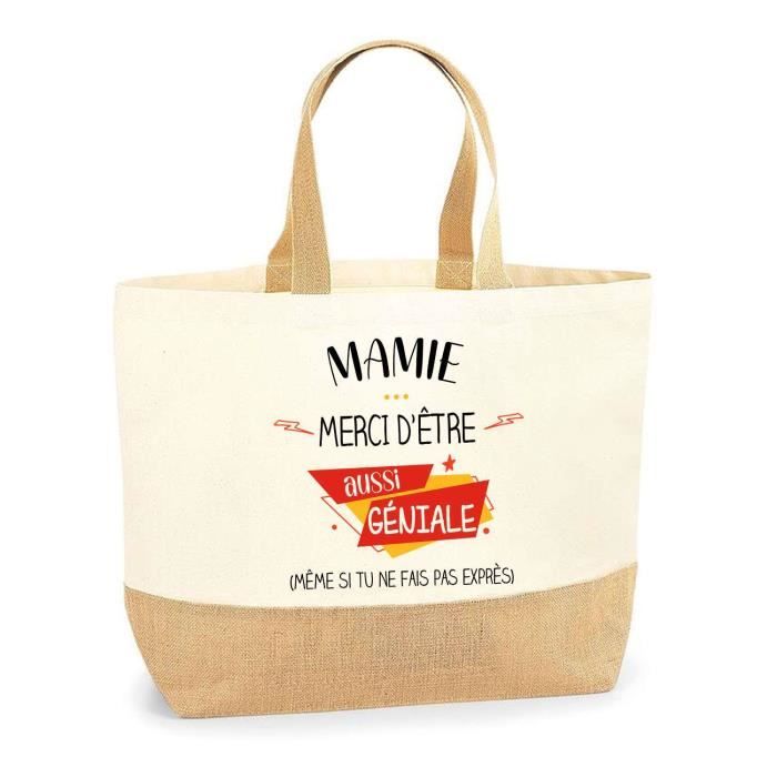 Tote bag - PLANETEE - Mamie géniale sans faire exprès - Jute naturel - Multicolore - Fabriqué en France