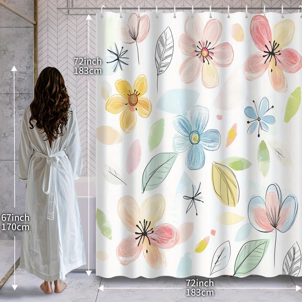 Colorful Floral Shower Curtain: Vibrant Flowers and Leaves for a Cheerful Bathroom Decor