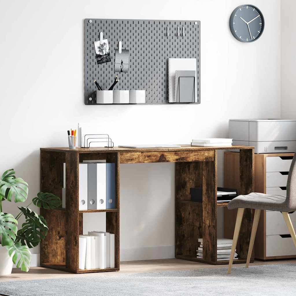 Desk Smoked Oak 130 x 50.5 x 75 cm Engineered Wood