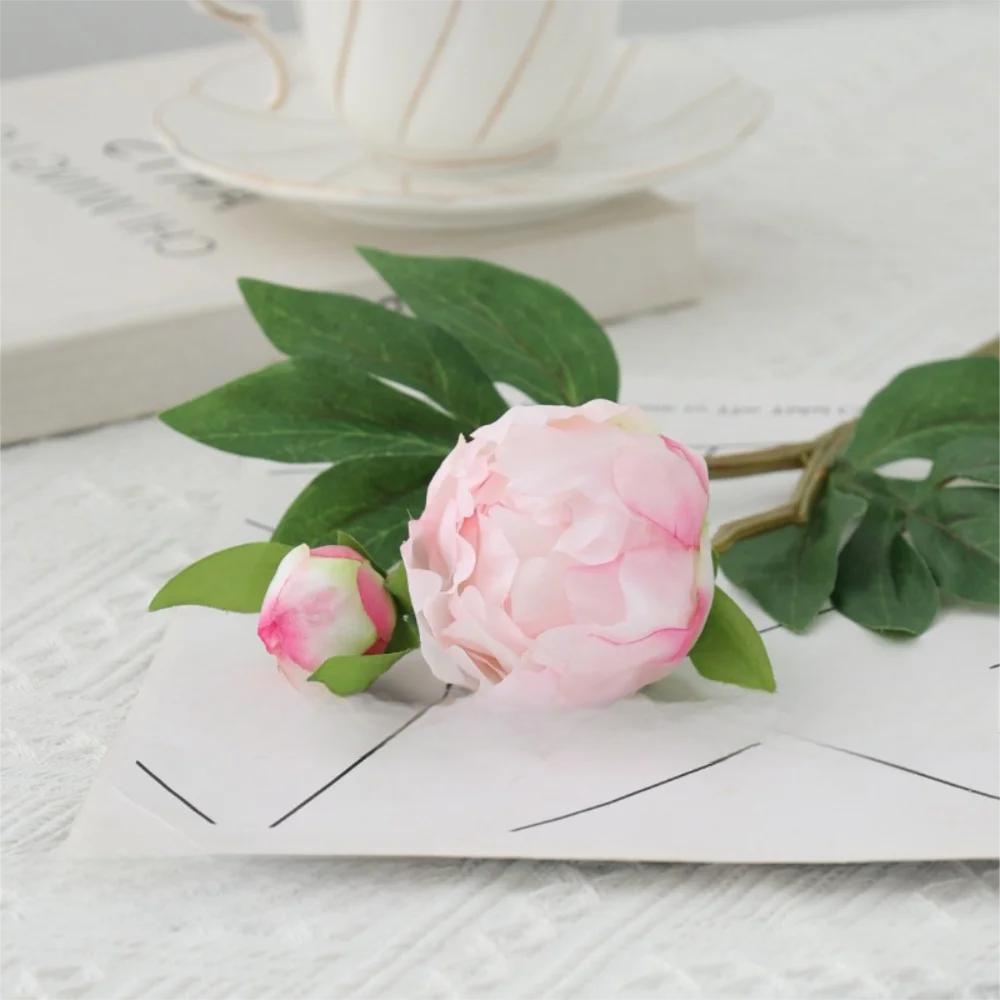 1PC Elegant 2 Head Simulated Peony Flower European-Style Silk Artificial Peony Flowers Fake Peony Bouquet for Home Wedding Decor розовый