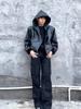 Men's Trendy Black PU Leather Hooded Jacket with Oblique Zipper - Korean Style for Spring and Autumn