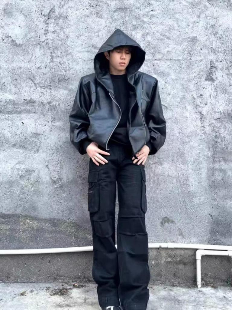 Men's Trendy Black PU Leather Hooded Jacket with Oblique Zipper - Korean Style for Spring and Autumn