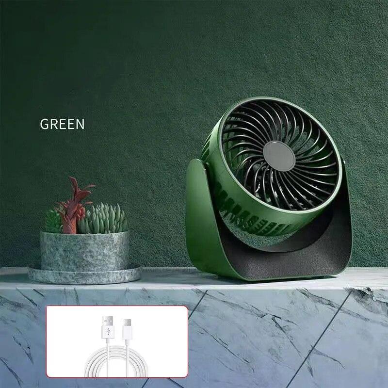 

2000mAh Rechargeable Portable Electric Fan 360° Rotation 3-speed Wind Desktop Silent Air Cooling for Bedroom Office зелений