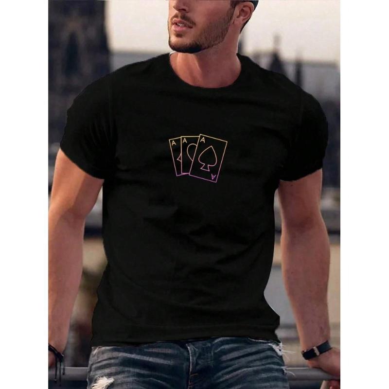 

Three Aces Playing Card Print T-Shirt Breathable Cool, Comfortable Wear,Daily Casua XXL белый