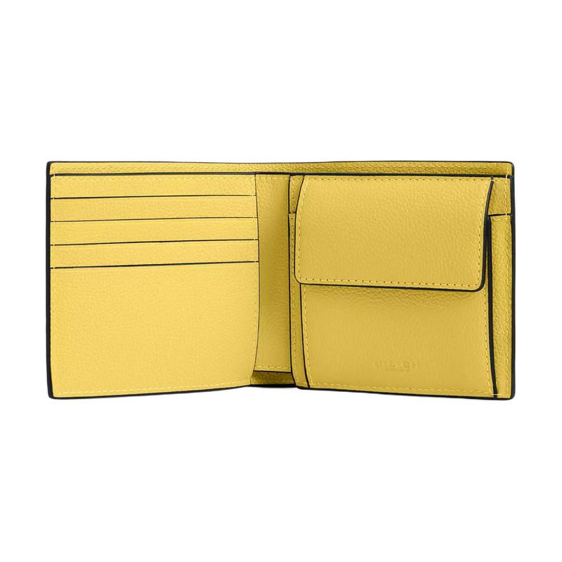 Coach Coin Wallet 10 Brand Logo Print Smooth Calfskin Wallet Mini Men's Lemon Yellow Lemon Yellow