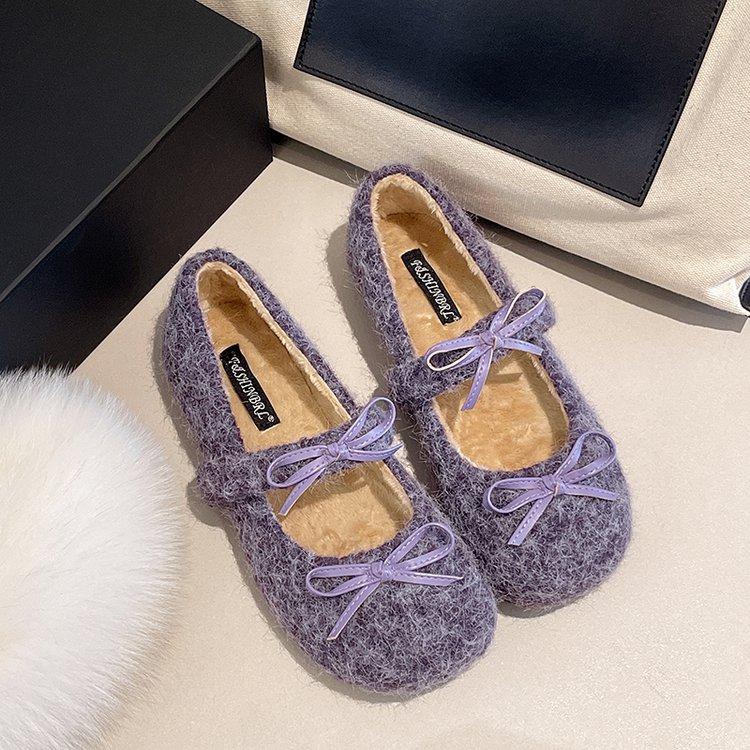 Fashion Women Flats Shoes Fashion Butterfly-knot Slip on Shoes Outdoor Warm Cartoon Winter Female Shoes 2025 New